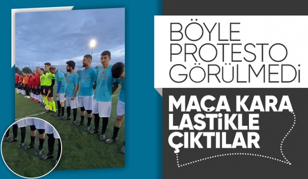 Protesto için sahaya kara lastikle çıktılar