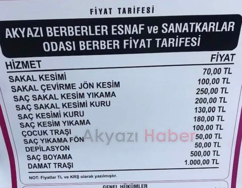 Akyazıda berberler zam yaptı