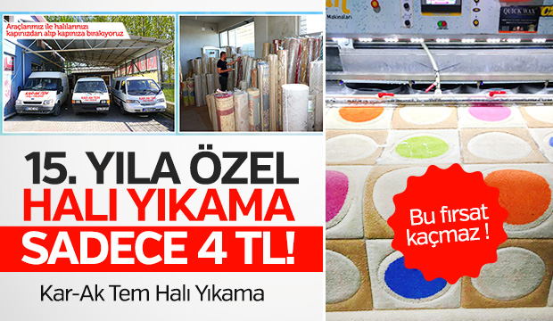 15. Yıla Özel Halı Yıkama Sadece 4TL 