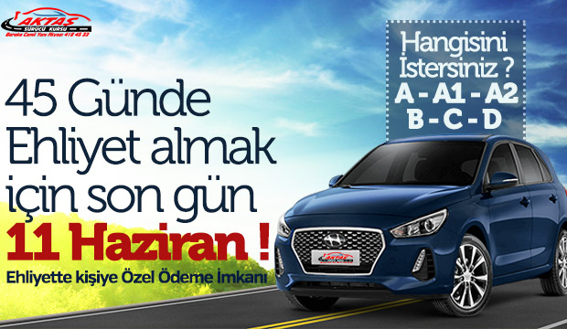 Aktaş Sürücü Kursu 45 günde ehliyet sahibi yapıyor 