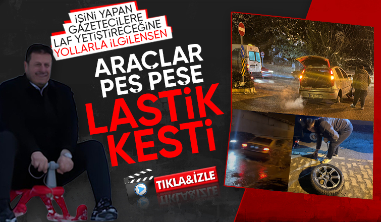 Akyazı'da suyla dolan çukura düşen çok sayıda araç ve motosikletin lastikleri kesildi. 