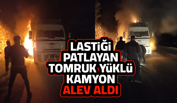 Akyazı'da tomruk yüklü kamyon alev aldı