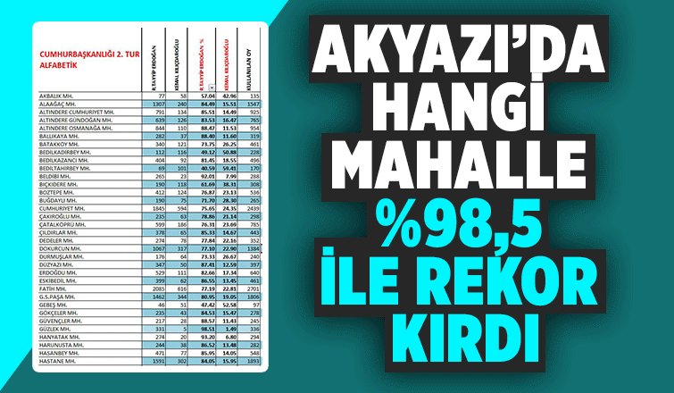 Akyazı ilçesindeki oy dağılımı