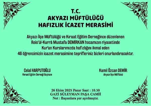 Akyazı’da 46 Hafız için icazet merasimi düzenleniyor