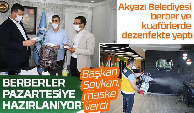 Akyazıda berber ve kuaför dükkanları dezenfekte edildi