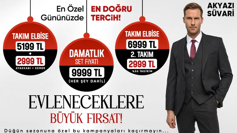 Akyazı’da Damatlık ve Takım Elbisede Şok Fiyatlar: Tek Setle Tüm Düğün Hazırlığınız Tamam!