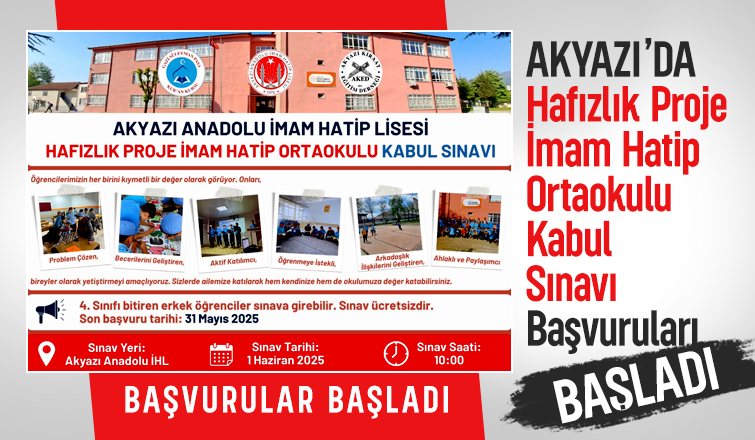 Akyazı Hafızlık Proje Okulu sınav başvuruları başladı