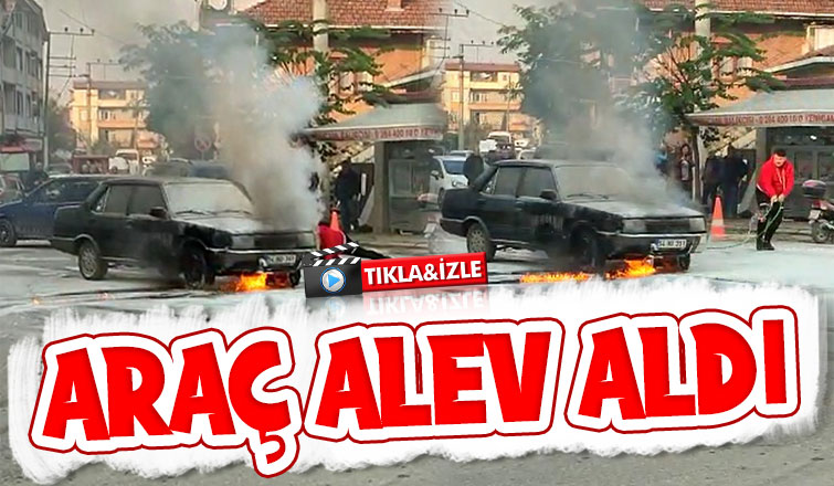 Araç alev aldı söndürme tüpünü alan koştu