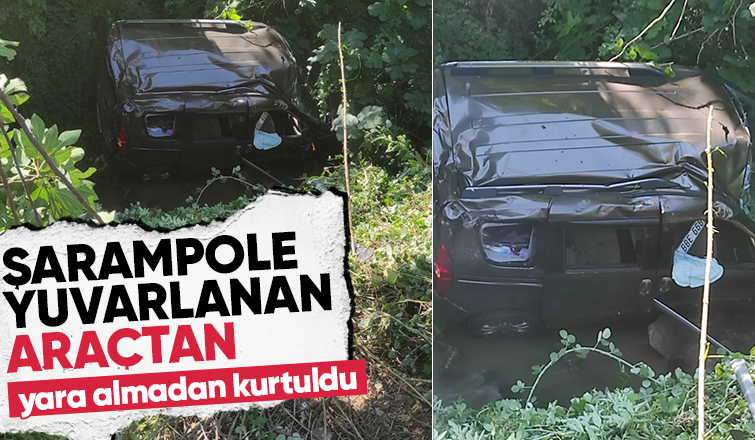 Araç şarampole yuvarlandı