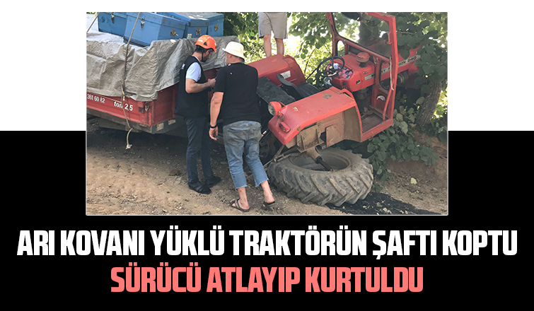Arı kovanı yüklü traktör kaza yaptı