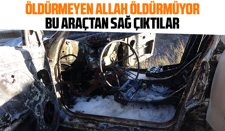 Bariyerin içinden geçen otomobil alev aldı: 3 kişi sağ kurtuldu