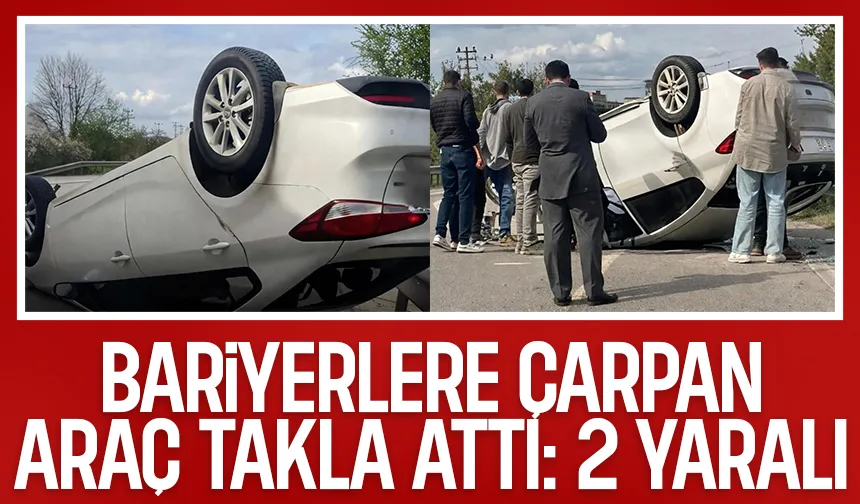 Bariyerlere çarpıp takla attı