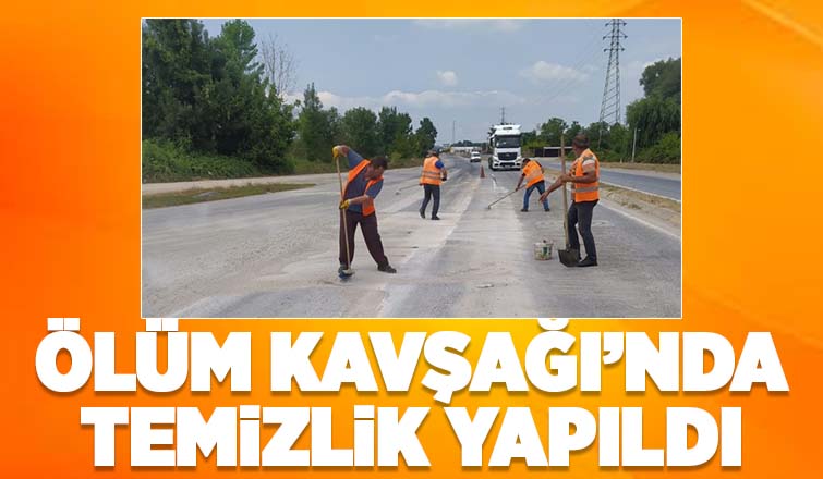 Batakköy kavşağına yola dökülen beton temizlendi