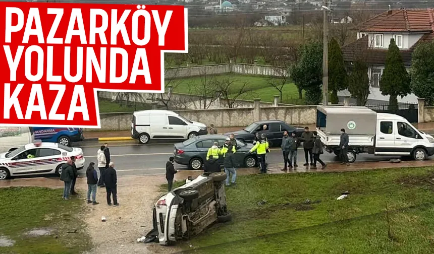 Belediye aracıyla çarpışan otomobil takla attı