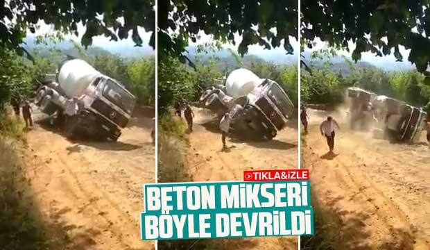 Beton mikseri böyle devrildi