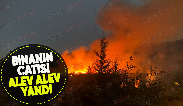 Binanın çatısı alev alev yandı
