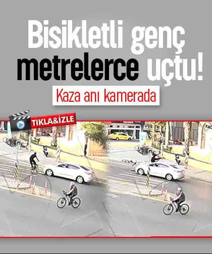 Bisikletli havaya uçtu! Dehşet anları kamerada