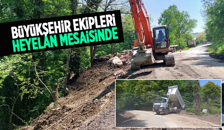 Büyükşehir Akyazı'da heyelanda zarar gören yolları onarıyor