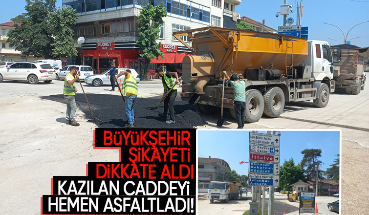 Büyükşehirden kazılan caddeye hızla müdahale