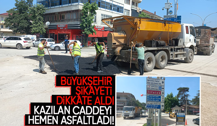 Büyükşehirden kazılan caddeye hızla müdahale
