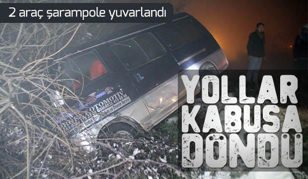 Buzlu Yolda Kayan Araçlar Şarampole Girdi