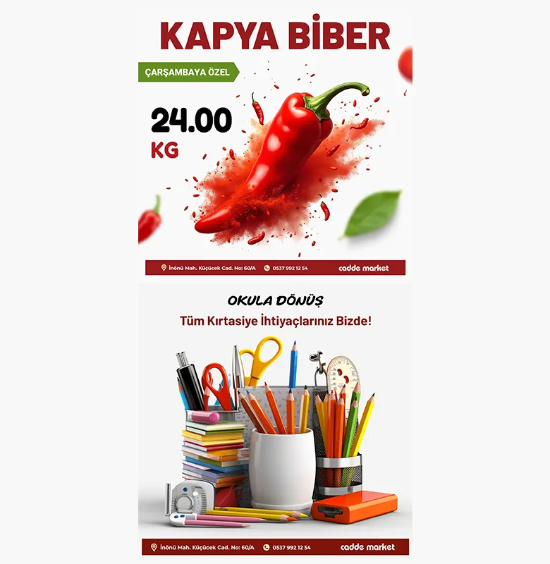 Cadde Market’te Çarşambaya Özel Kapya Biber Fırsatı ve Okula Dönüş Kampanyası