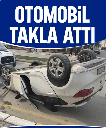 Caddede kaza; ters döndü