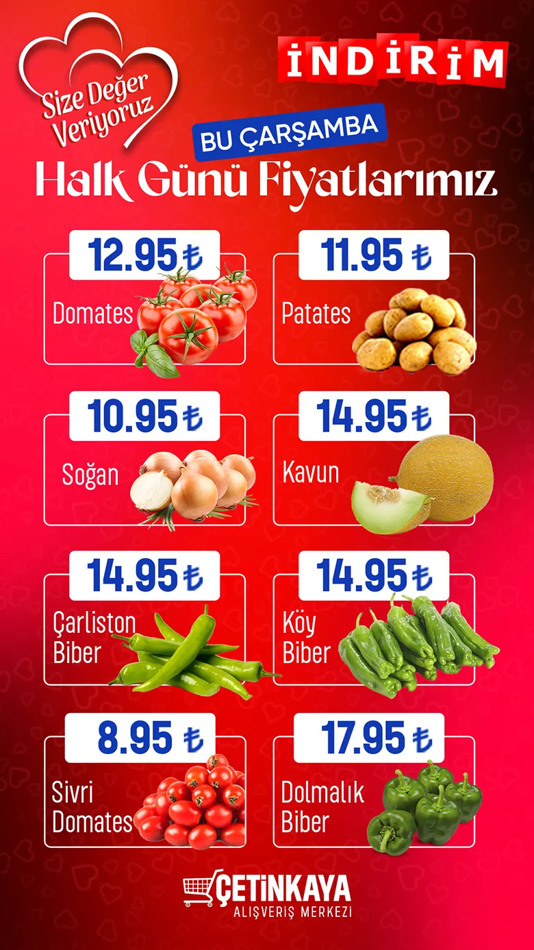 Çarşamba’ya özel indirim şöleni ÇETİNKAYA MARKET’te her çarşamba Sizlerle!