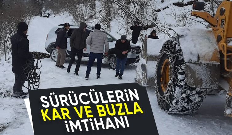 Çatalkaya-Boztepe yolunda araçlar karda kaydı