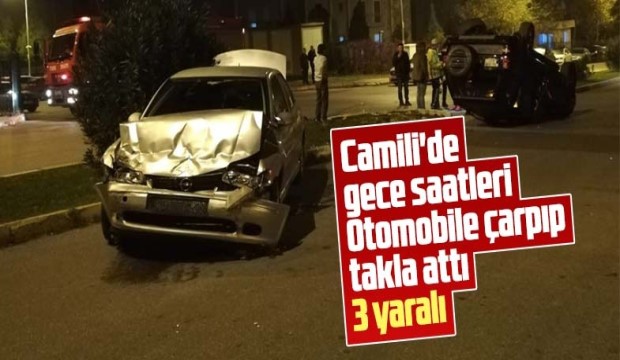 Cip Otomobile çarpıp takla attı 3 yaralı