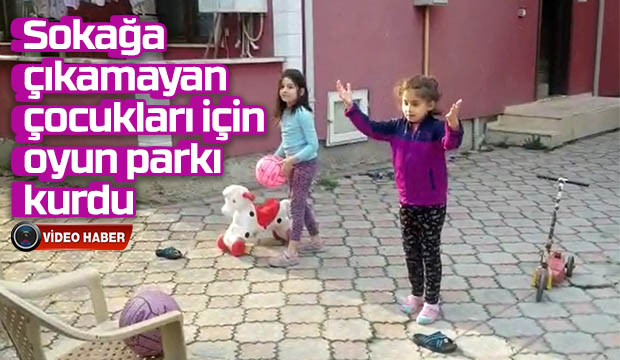 Çocukları için bahçeye parkur yaptı