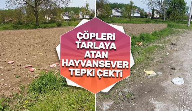 Çöpleri tarlaya atan hayvansever tepki çekti
