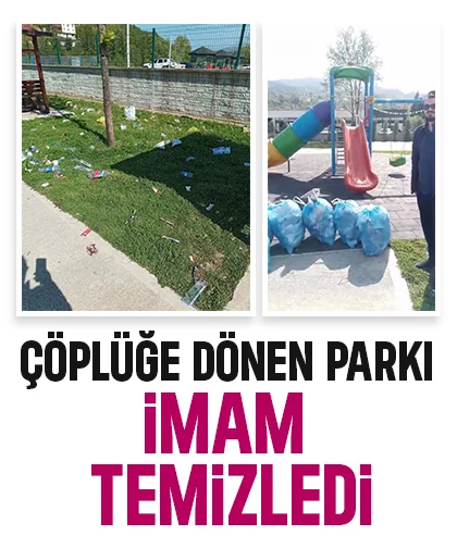 Çöplüğe dönen parkı imam temizledi
