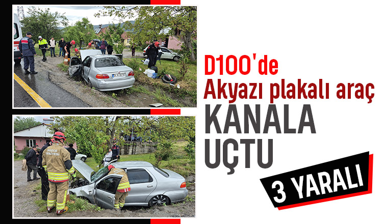 D 100 de Korku Dolu Anlar Akyazı Plakalı Otomobil Sulama Kanalına Uçtu 