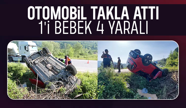 D-140'da takla atan otomobildeki 4 kişi yaralandı