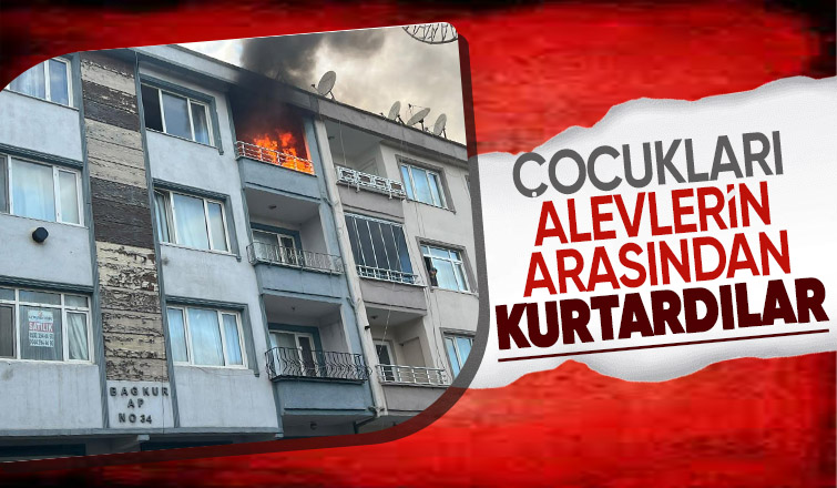 Daire alevlere teslim oldu 2 çocuk dumandan etkilendi