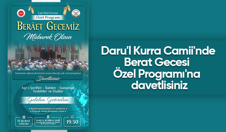 Daru'l Kurra Camii'nde Berat Gecesi Özel Programı