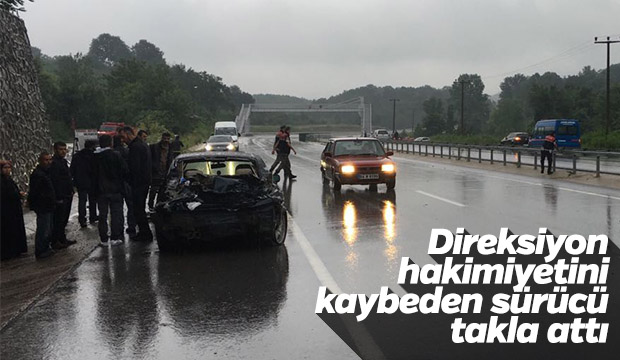 Direksiyon Hakimiyetini Kaybeden Sürücü Takla Attı