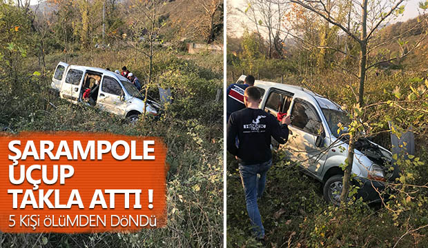 Dokurcunda araç şarampolden uçup takla attı