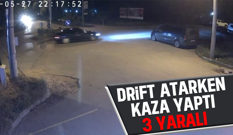 Drift atarken ağaca çarptı: 3 yaralı