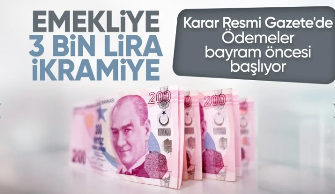 Emekliye 3 bin lira ikramiye Resmi Gazete'de