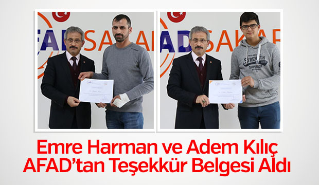 Emre Harman ve Adem Kılıç Teşekkür Belgesi Aldı