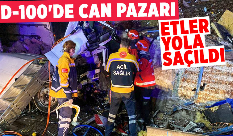 Et yüklü kamyon kağıt gibi ezildi  1i ağır, 2 yaralı