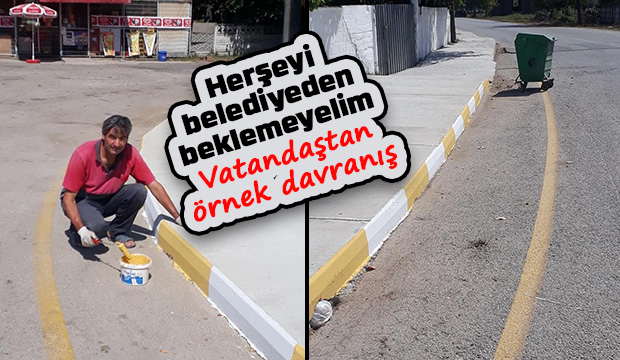 Evinin önündeki kaldırım taşını boyadı