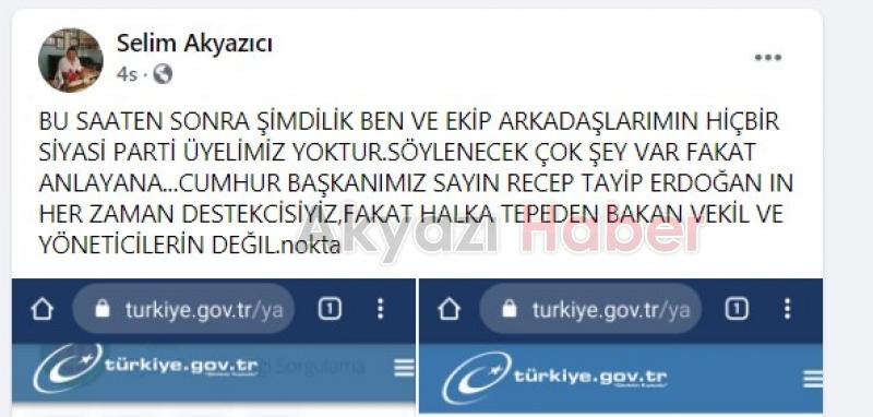 Güzlek Muhtarı Selim Akyazıcı ve ekibi Ak Partiden istifa etti  