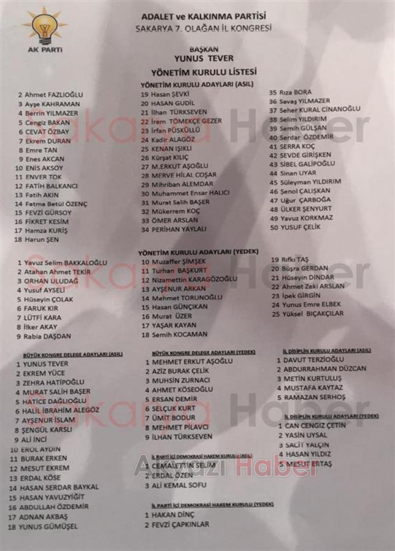 AK Parti İl Yönetiminde Akyazıdan bu isimler yer aldı