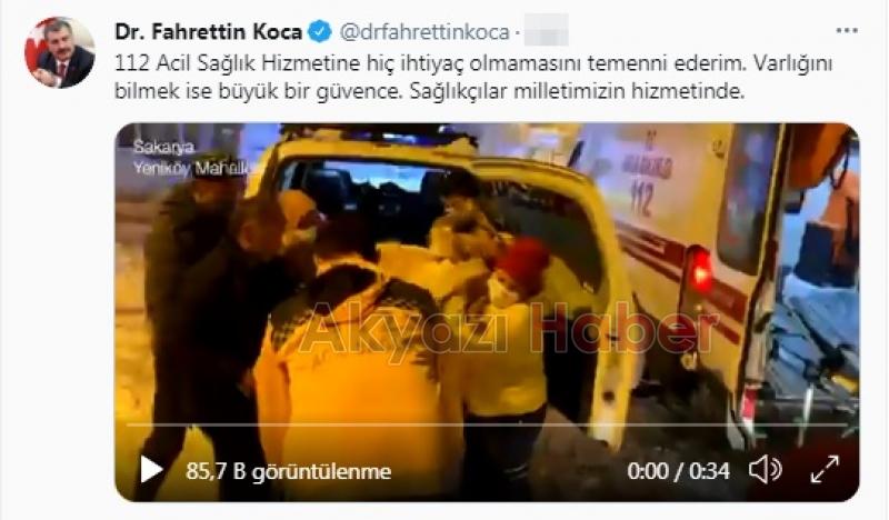 Bakan Koca'dan dikkat çeken Akyazı paylaşımı