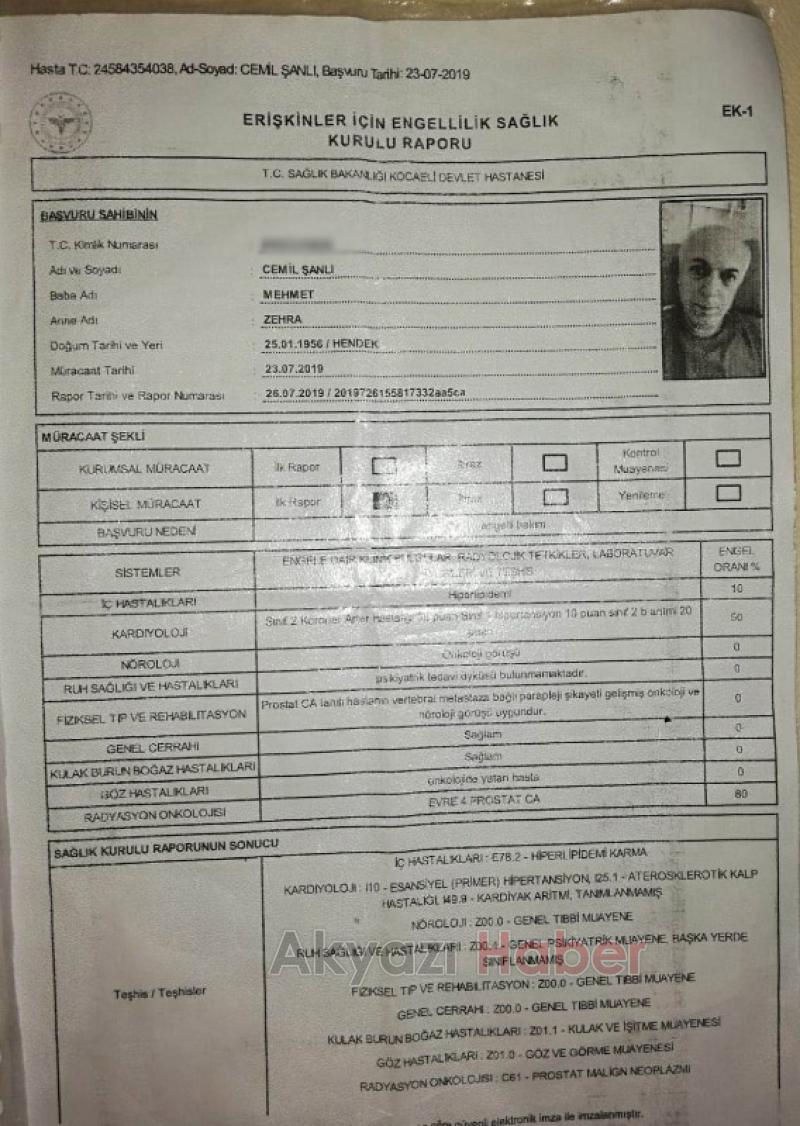 Akyazılı ailenin engelli raporu isyanı