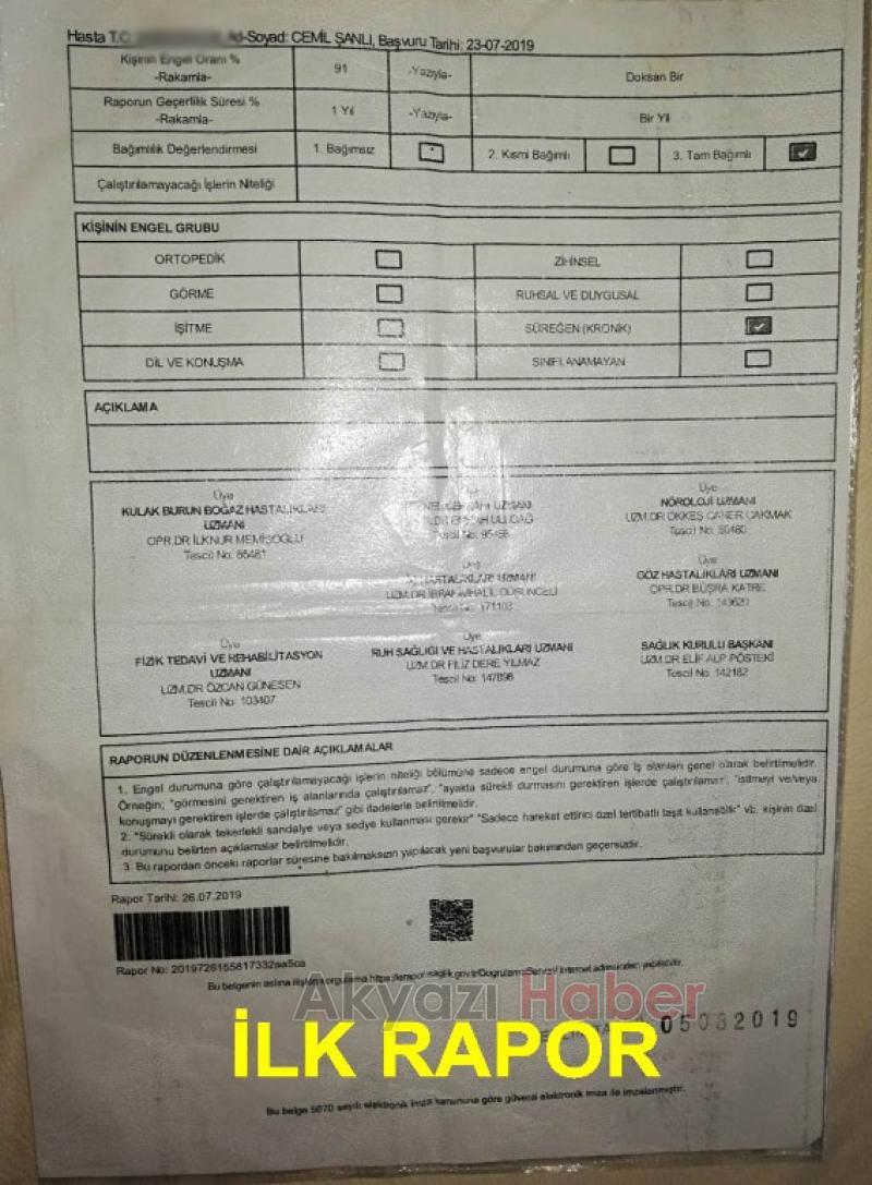 Akyazılı ailenin engelli raporu isyanı