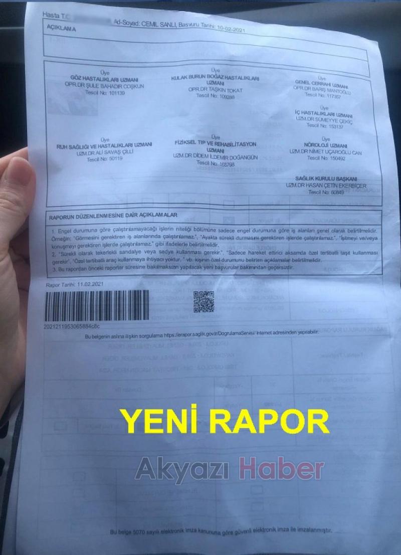 Akyazılı ailenin engelli raporu isyanı